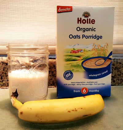 Licuado de plátano con cereal de avena orgánico Holle