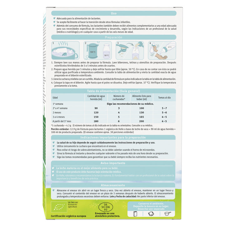 Fórmula para lactantes etapa 1 orgánica de vaca (De 0 a 6 meses) Holle - Biobebé