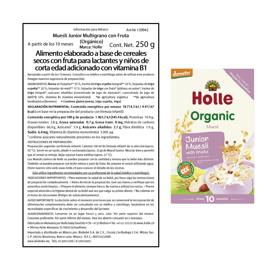 Muesli orgánico junior multigrano con fruta para bebé Holle Baby Food - Biobebé