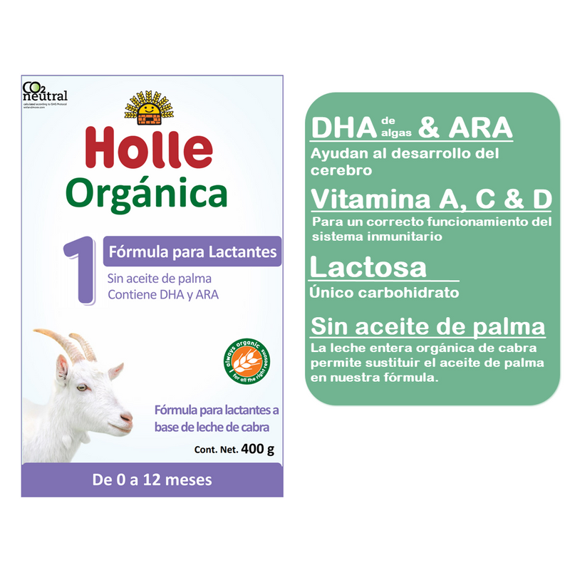 Holle Etapa 1 Cabra Envío Gratis Paquete 4 piezas (4 x 400 g = 1.6 kg) Fórmula orgánica para lactantes de 0 a 12 meses, DHA/ARA, Sin Aceite de Palma - Biobebé