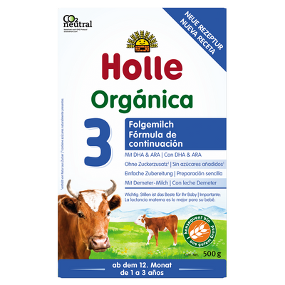 Holle Etapa 3 Envío Gratis Paquete 4 piezas (4 x 500 g = 2.0 kg) Fórmula orgánica de continuación de 1 a 3 años, DHA/ARA, Lactosa, Hierro, Demeter - Biobebé